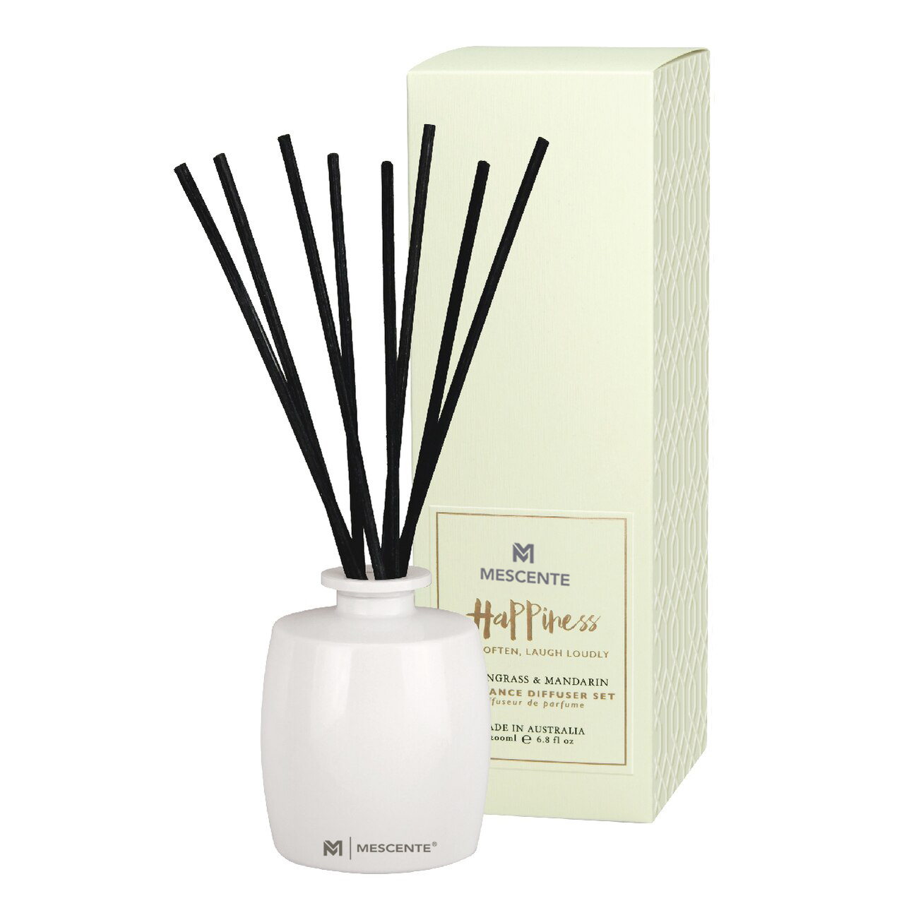 Juego de regalo con difusor de caña de aroma esencial para el hogar con botella de vidrio grande de M&Scent con varillas de ratán