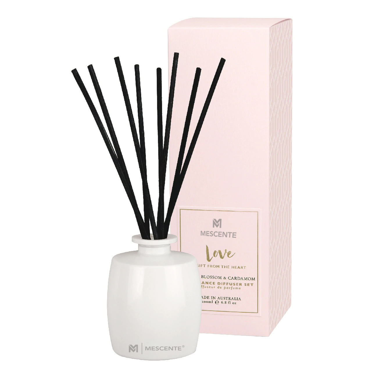 Juego de regalo con difusor de caña de aroma esencial para el hogar con botella de vidrio grande de M&Scent con varillas de ratán