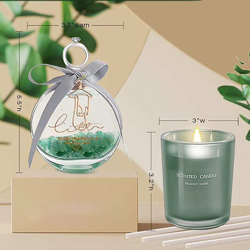 M&Scent Difusor de caña de aceite perfumado de albahaca y limón y juego de regalo de vela perfumada con varillas para el hogar