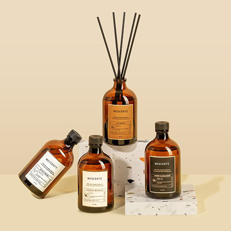 Difusor de caña de fibra, difusor de varillas coloridas de vidrio de lujo iridiscente grande, negro y dorado, 100ml, cartucho, ambientador