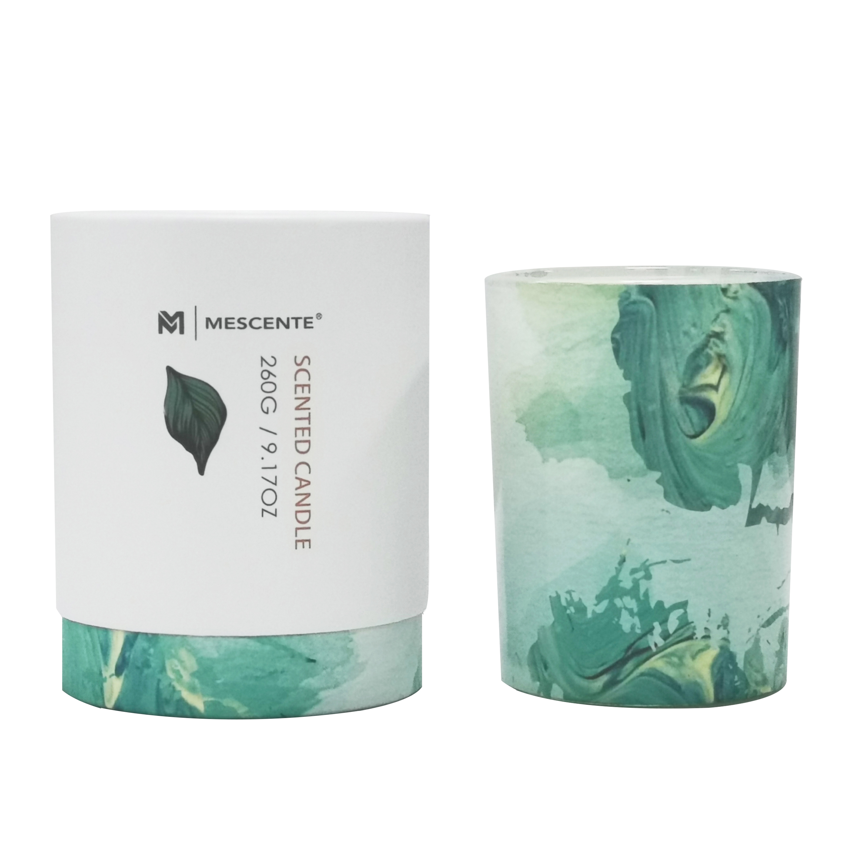 M&Scent vende al por mayor la vela de palma del tarro de cristal verde de la etiqueta privada, velas espirituales