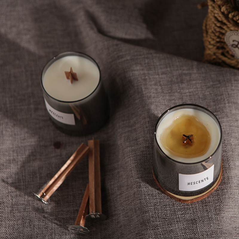 Los tarros de cristal de lujo de M&Scent mechas de madera cristalinas perfumaron la vela de cera de soja, velas de boda