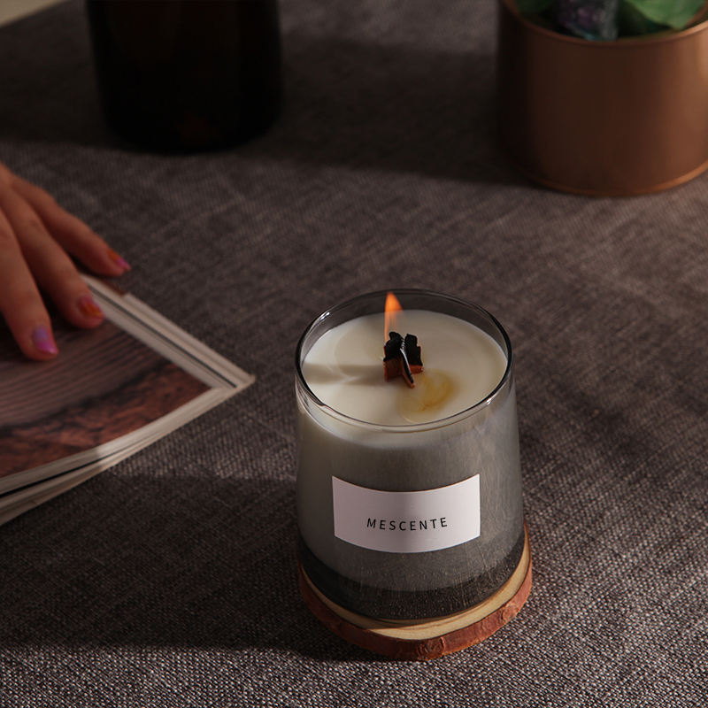 Los tarros de cristal de lujo de M&Scent mechas de madera cristalinas perfumaron la vela de cera de soja, velas de boda