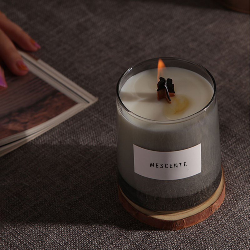 Los tarros de cristal de lujo de M&Scent mechas de madera cristalinas perfumaron la vela de cera de soja, velas de boda