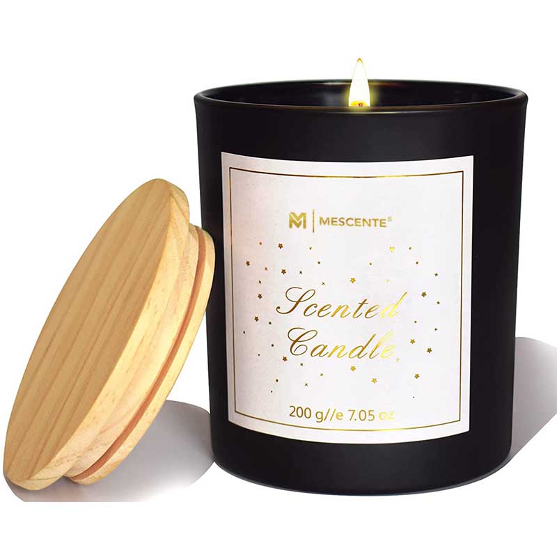 M&Scent Logotipo personalizado Mini botella de cristal redonda Velas perfumadas de cera de soja de café fuerte con caja a granel
