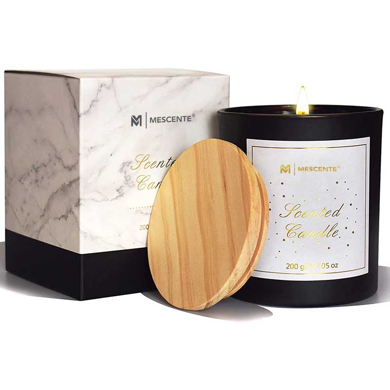 M&Scent Logotipo personalizado Mini botella de cristal redonda Velas perfumadas de cera de soja de café fuerte con caja a granel