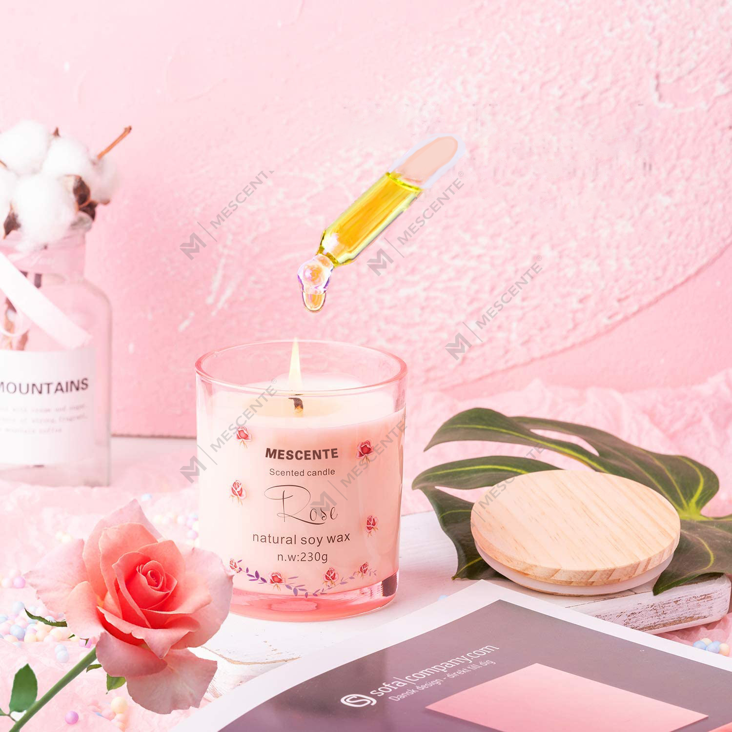 M&Scent Soporte de vidrio de lujo hecho a mano para cerámica espiritual Pilar Vela perfumada de vainilla con cristales