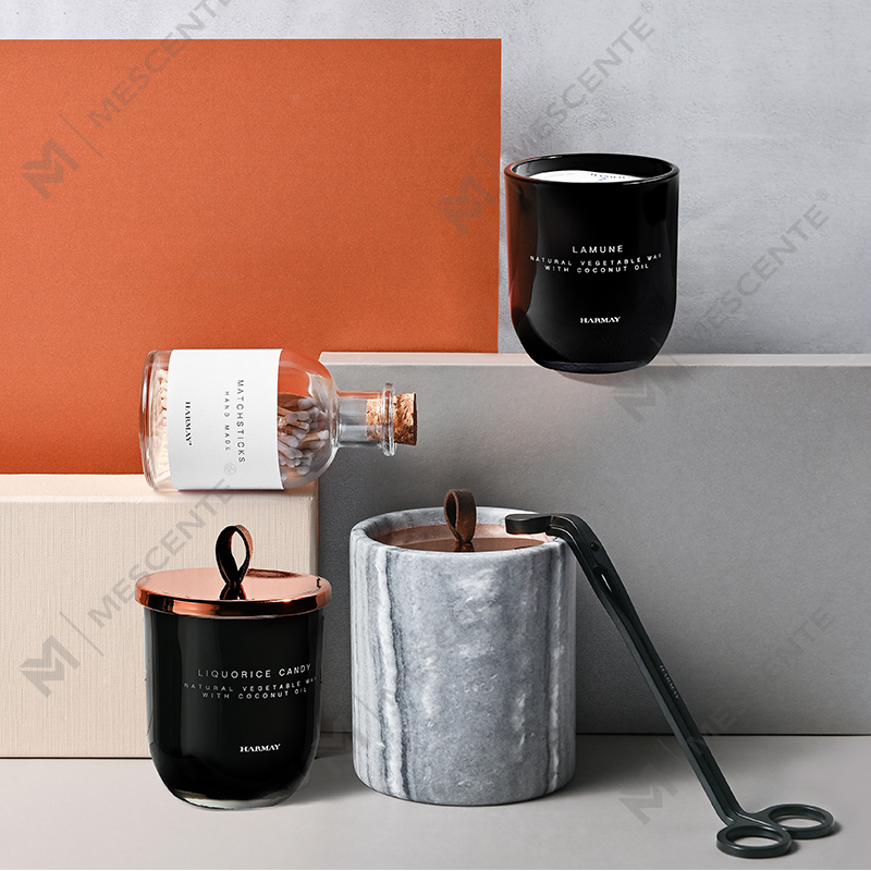 Velas de cera de soja con aroma a cristal y vidrio negro al por mayor de decoración personalizada de lujo de M&Scent