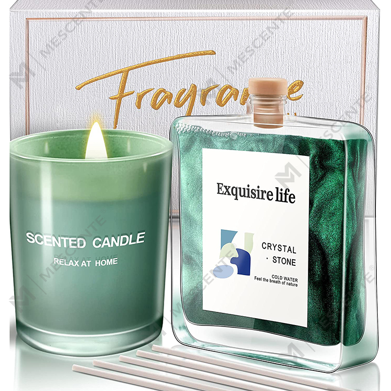 Difusor de láminas de aceite perfumado con limón y albahaca de M&Scent y juego de regalo de velas perfumadas con palitos para el hogar