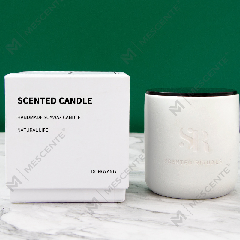 Frascos de cerámica baratos con tapas de madera y velas de lujo con logotipo de M&Scent Costom