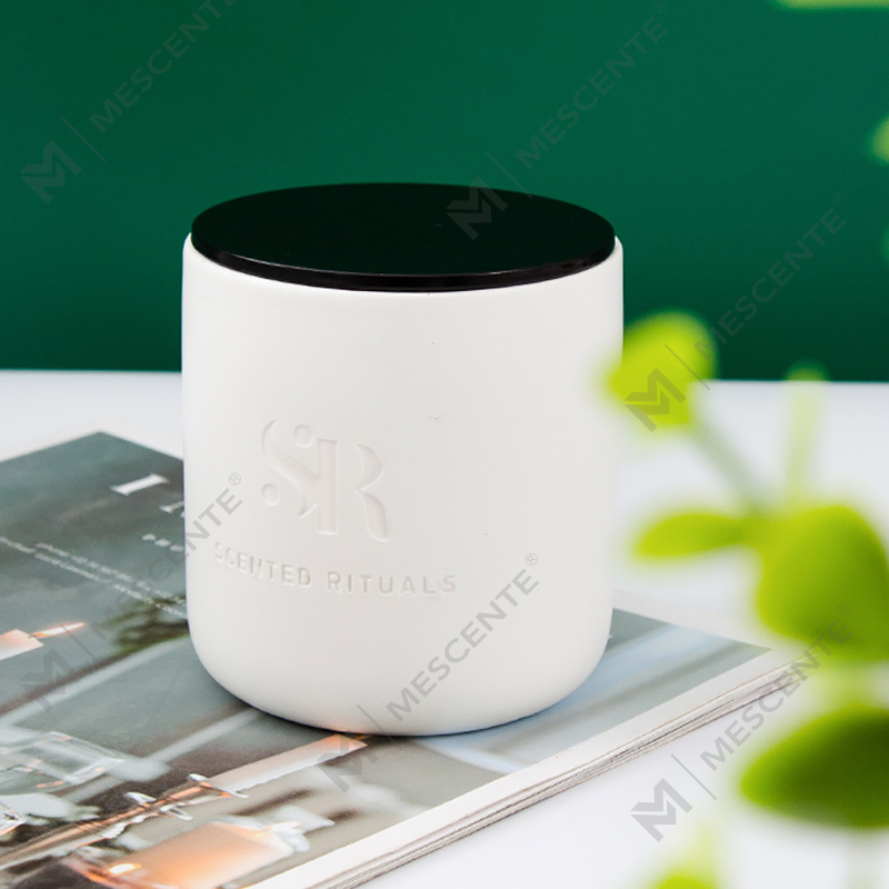 Frascos de cerámica baratos con tapas de madera y velas de lujo con logotipo de M&Scent Costom