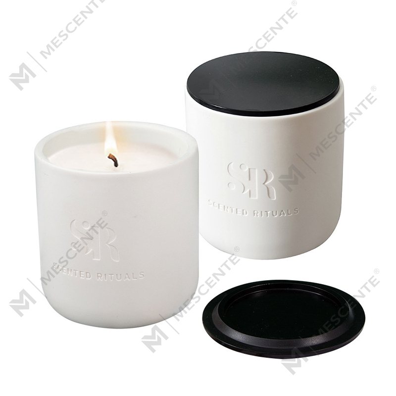 Frascos de cerámica baratos con tapas de madera y velas de lujo con logotipo de M&Scent Costom