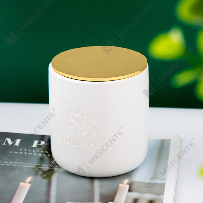 Frascos de cerámica baratos con tapas de madera y velas de lujo con logotipo de M&Scent Costom