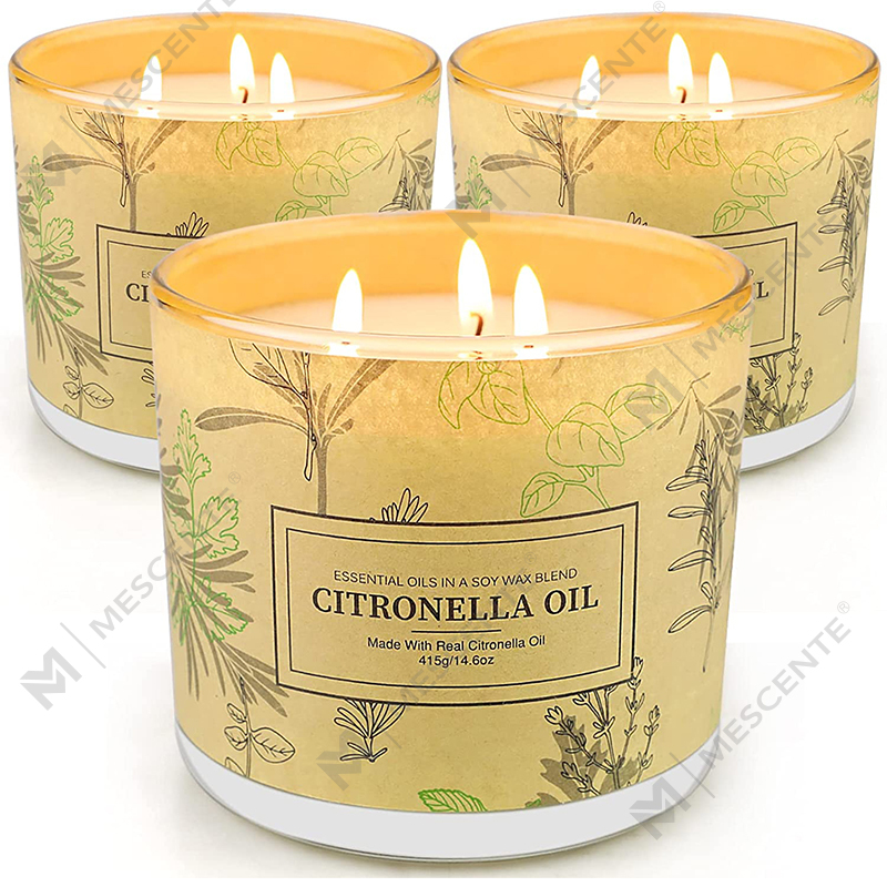 Juegos de velas de aceite de citronela con aromaterapia perfumada de 3 frascos de mecha de larga duración para el hogar, el jardín, el patio y el balcón