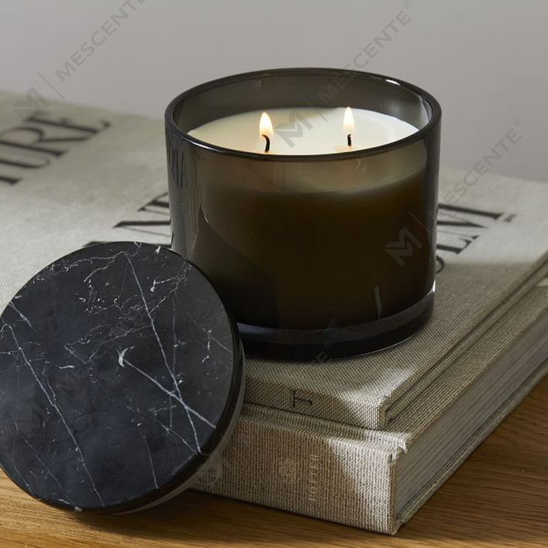 Venta al por mayor de velas de lujo de baja calidad, sin etiquetar, con tapa de mármol Vitrina de 2 mechas