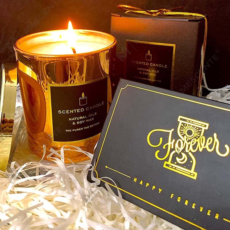 Nuevo y lujoso frasco de vidrio de oro rosa con tapa de metal dorado de soja natural y aroma muy fuerte Vela relajante de aromaterapia