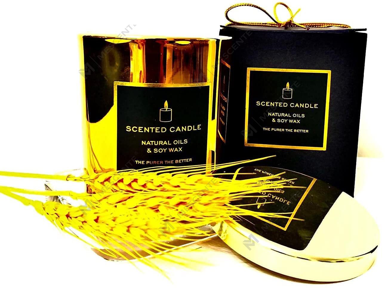 Nuevo y lujoso frasco de vidrio de oro rosa con tapa de metal dorado de soja natural y aroma muy fuerte Vela relajante de aromaterapia