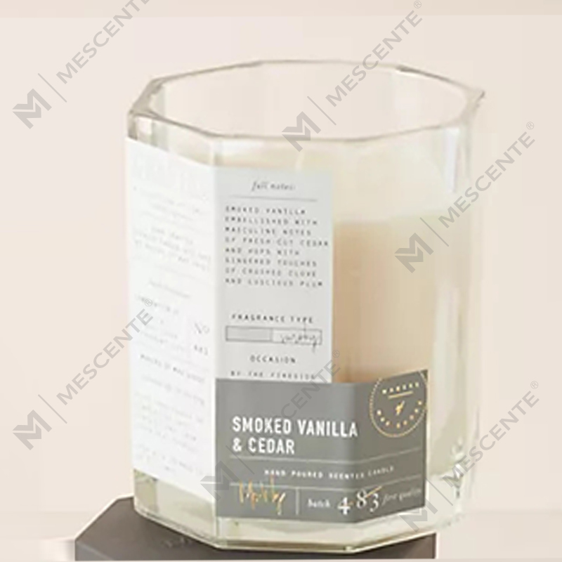 Vela de vidrio de mimbre de algodón con tapa de madera de lujo personalizada de M&Scent, mezcla de cera de soja, fabricación otoñal