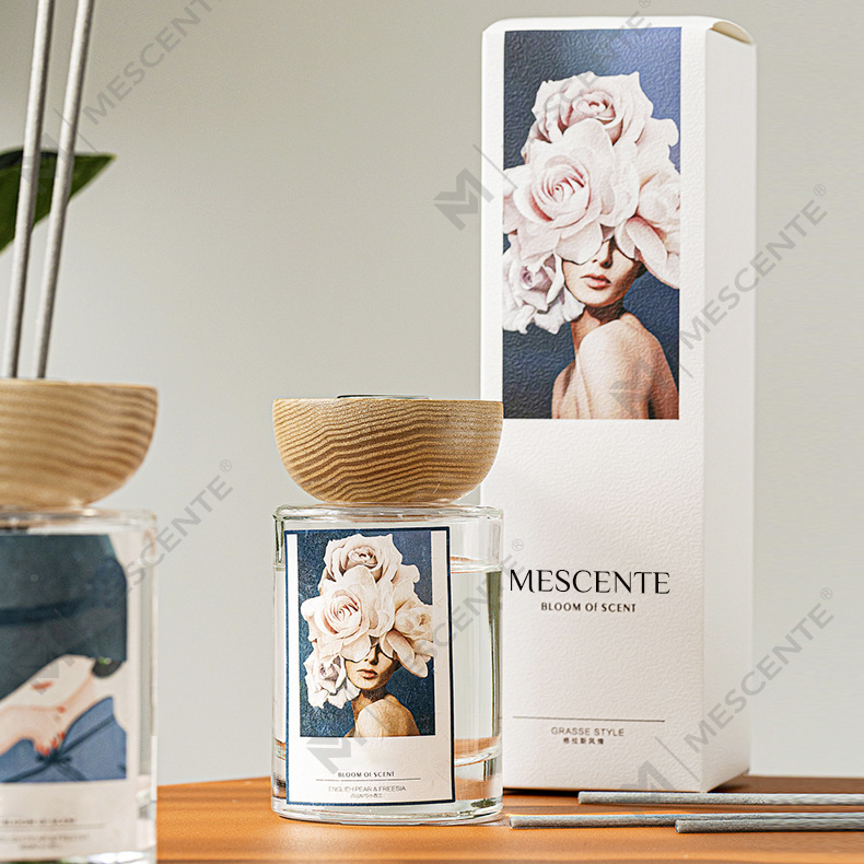 Juegos de difusores de varillas para botellas de vidrio de marca privada al por mayor de M&Scent con tapón